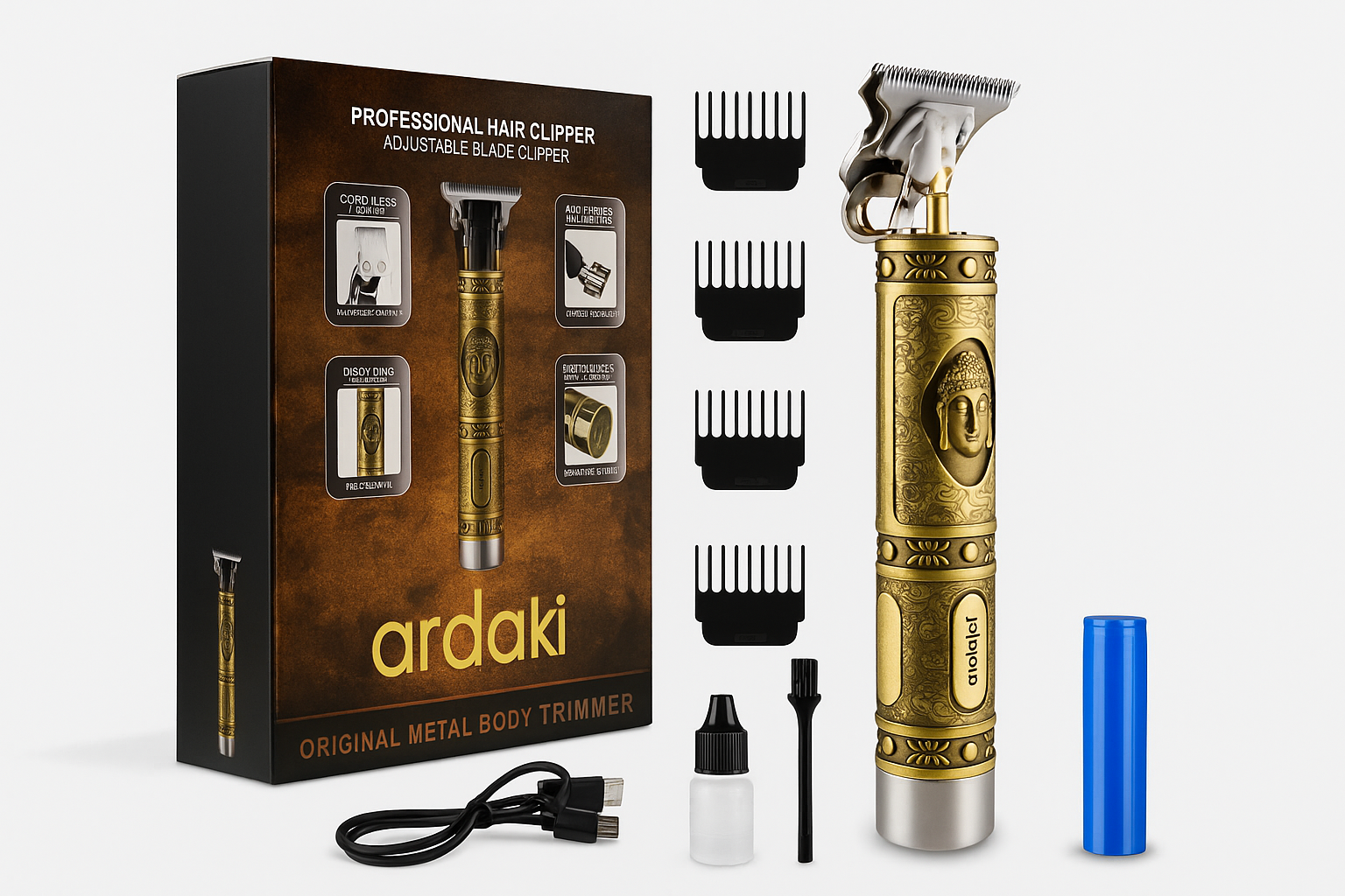 Ardaki Professional Hair Clipper – Cordless Metal Body Trimmer