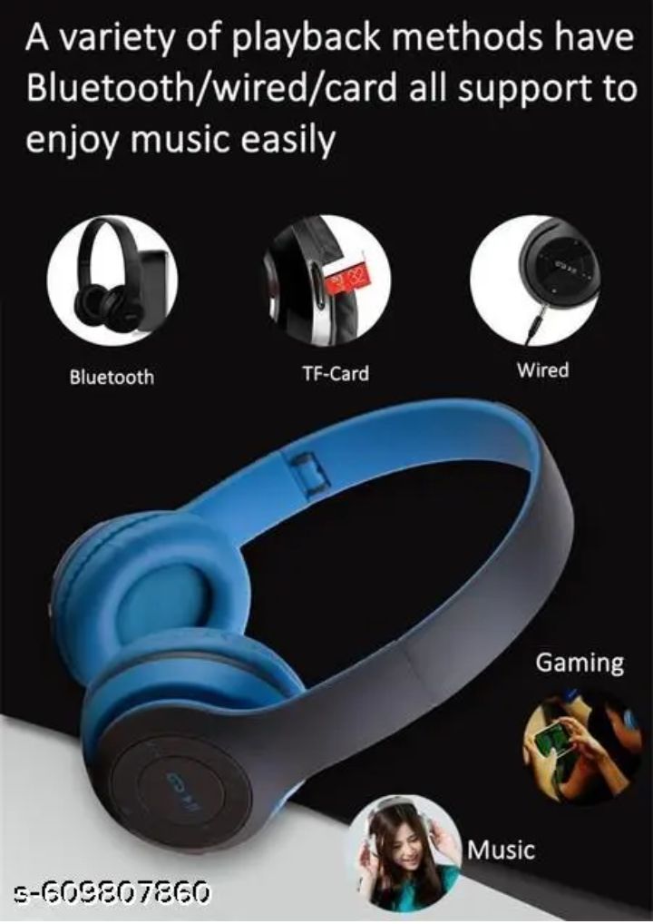 P47 Wireless Bluetooth Headphones with Microphone, Volume Control, Stereo FM, Memory Card Support {Budget headphone, wireless headphones, bluetooth headphones, best bluetooth headphone}